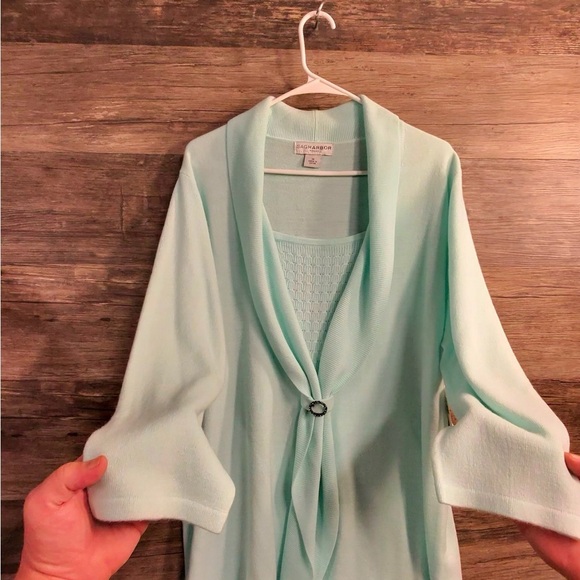 Sag Harbor Light Green Mint Pastel Cardigan Sweater - Picture 2 of 11
